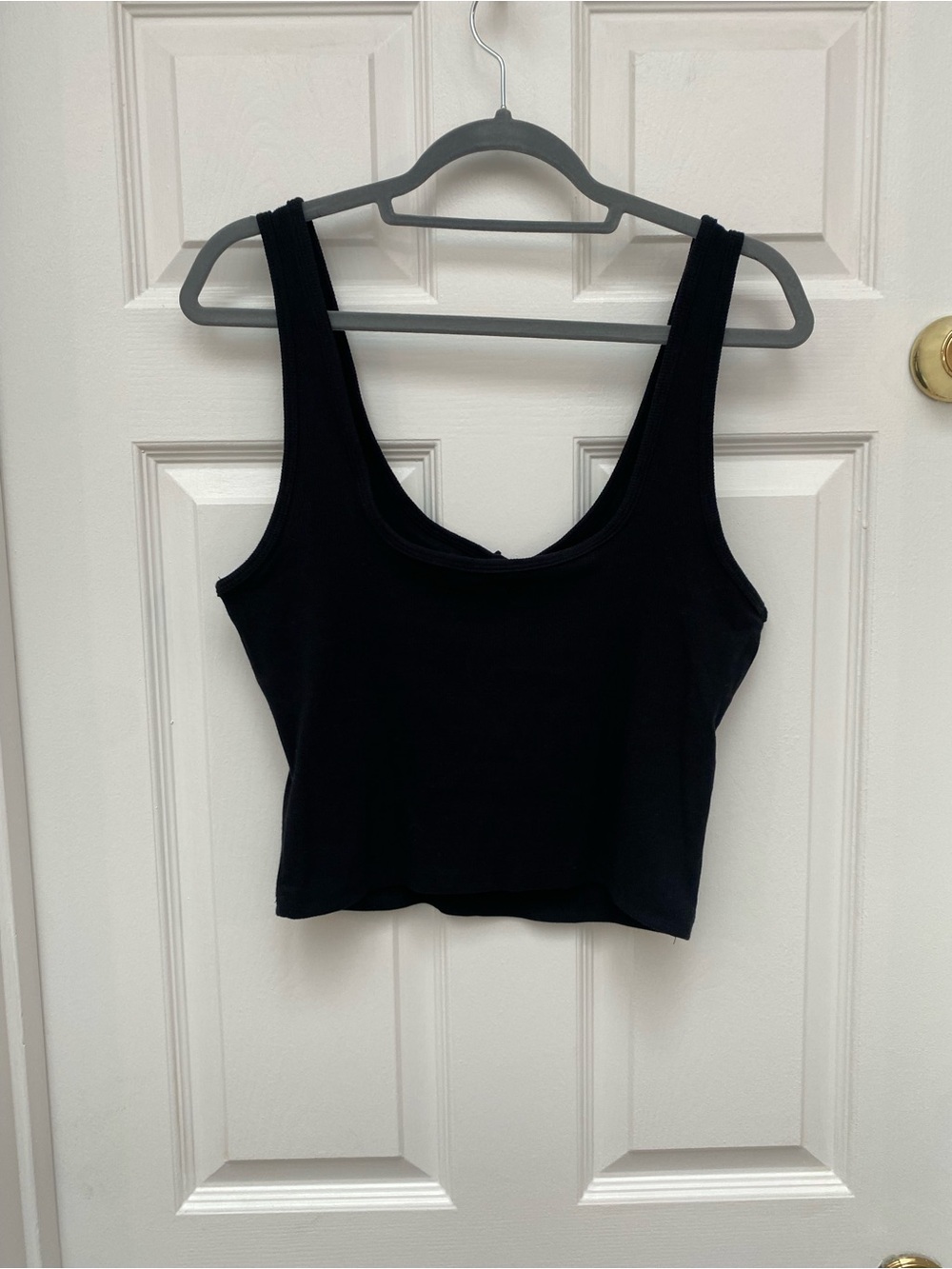 Abercrombie & Fitch Black Ribbed Crop Tank w Snap Detail at Neck - Large NWOT - Picture 3 of 3